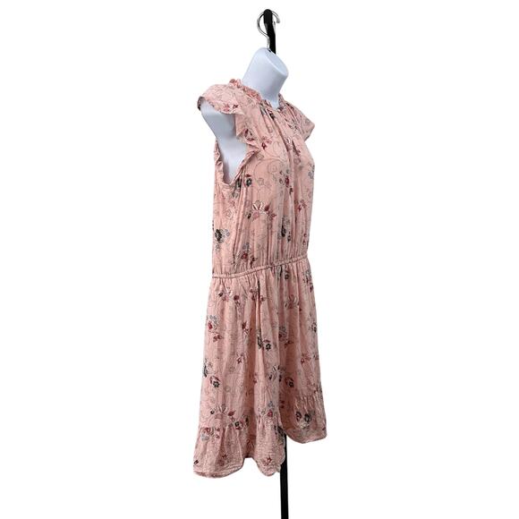 Loft Short Flounce Dress WMNS M Pink Floral Mini Sleeveless Ruffle Elastic Waist - Picture 3 of 8